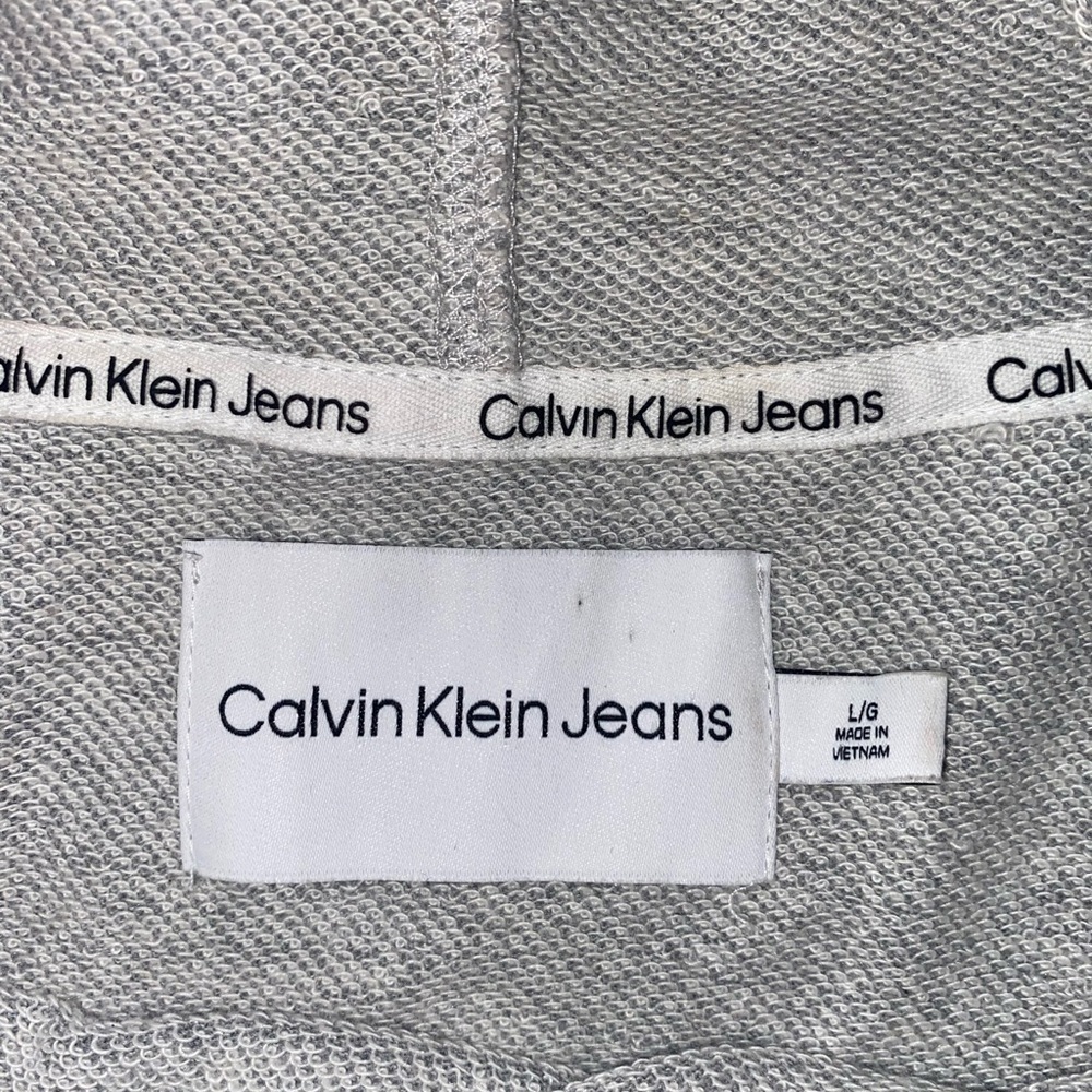 CALVIN KLEIN Allover Logo Print Hooded Mini Dress Gray and White in Size LARGE - Picture 5 of 9